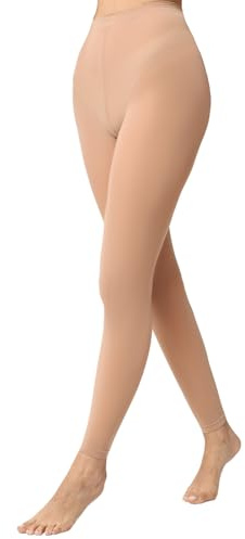 Hoxcaki Footless Tights for Women Ballet Dance Tights 40 Denier Ultar-Soft Semi Opaque Pantyhose, Light Suntan S-M