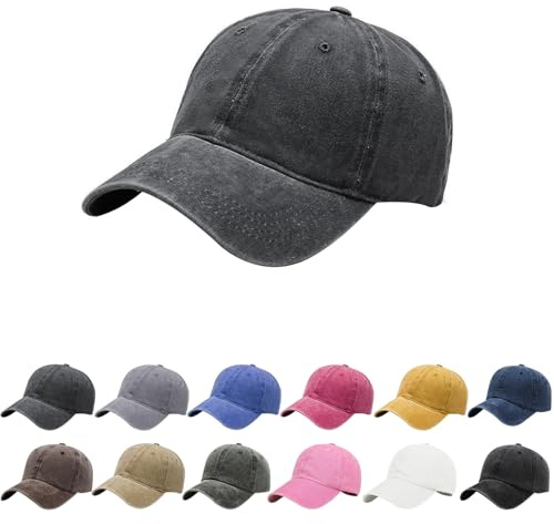 Aomig Baseball Cap Men Unisex Vintage Werehed Dad Cap, Classic Plain Baseball Hats Polo Style Hat, 100% Cotton Denim Adjustable Sports Casual Cap Breathable Summer Sun Visor Hat for Outdoor(Dark Gray)