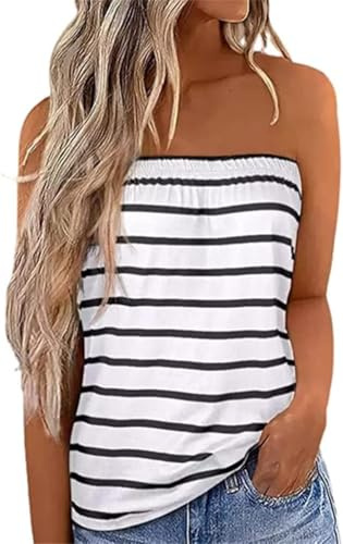 IWOLLENCE Haut sans bretelles pour femme - Débardeur bandeau pour femme - Haut d'été asymétrique de l'avant vers l'arrière - Léger et respirant