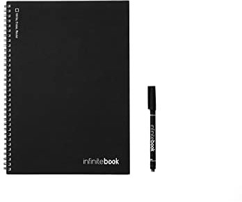 InfiniteBook Cuaderno Reutilizable Borrable de Pizarra Inteligente - A4, Hojas Borrables Lisas, Incluye Bolígrafo de Punta Fina Negro