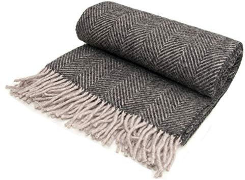 Herringbone - Pure New Wool - Knee Rug Throw Small Blanket - Charcoal/Silver Grey- British Made by Tweedmill Textiles