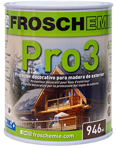 Froschemie 6311 Pro3 116 Nogal 946 ml Lasur Protector Decorativo de Madera Exterior en Base Acuosa y Emulsión Acrílica para Excelente Penetración, Elasticidad y Durabilidad.