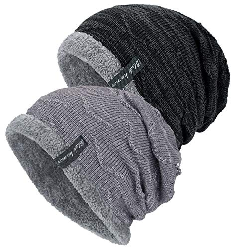 Chalier Gorro de Invierno Hombre Tipo Slouch Beanie de Punto Cesta con Suave Interior de Forro Polar