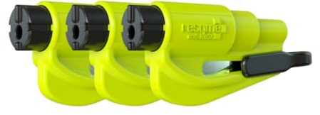 Resqme 3 Unidades, la Herramienta de Escape de Coche con Llavero de Emergencia Original, Cortador de cinturón de Seguridad 2 en 1 y rompeventanas, Martillo de Seguridad Compacto, Amarillo