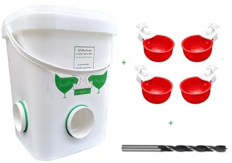 Mangiatoia Automatica Antispreco Antipioggia 20l/14kg (4 porte di alimentazione) con 4 Pezzi DIY Kit Abbeveratoio Automatico per Galline/Polli