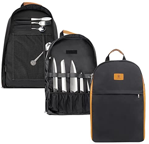 FIREDOG Chef Knife Backpack, Knife Chef Bag Case for Chefs Students | 21+ Pockets for Knives & Kitchen Utensils (Black, Sling Style)