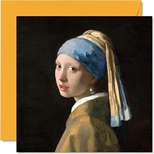 Klassische Kunstkarten für Damen und Herren – Johannes Vermeers Mädchen mit Perlenohrring – berühmte Geburtstagskarte für Mutter, Vater, Oma, Großvater, 145 mm x 145 mm, traditionelle klassische