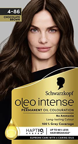 Schwarzkopf Oleo Intense Permanent Oil Colour 4-86 Chocolate Brown, 100% Grey Coverage, Conditioner with HaptIQ System, Long-Lasting Colour, Ammonia Free Hair Dye