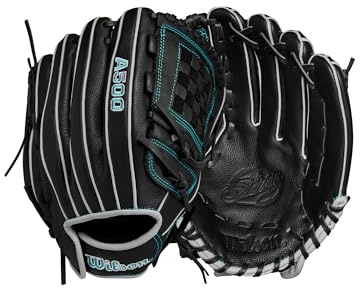 WILSON A500, Youth Infield-Guanti da Softball Unisex-Adolescente, Nero/Foglia di tè, 12