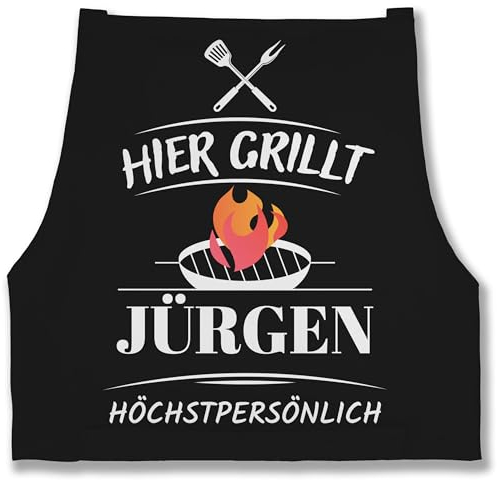 Schürze - Grillschürze Herren Männer - Hier grillt Name höchstpersönlich I Geschenk Grillen I Grill Geschenk I Lustiges Geschenk Papa I Vatertag I Geburtstag - 85x69 - Schwarz - grillschürzen