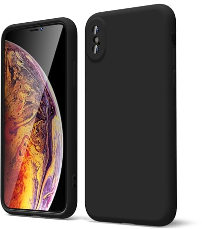 oakxco for iPhone X Case/iPhone 10 Xs Phone Case Liquid Silicone, Thin Slim Soft Rubber Gel TPU Plain Simple Cover for Women Girl Cute, Matte Solid Color, Black