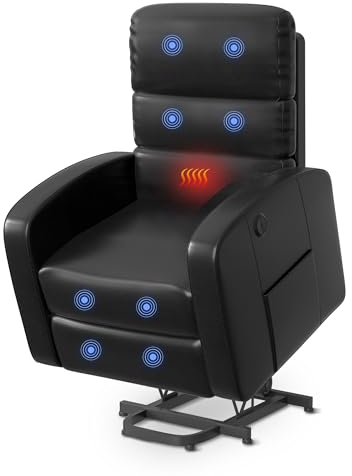 FLEXISPOT Elektrischer Relaxsessel, Massagesessel, Aufstehsessel, Schlafsessel, Fernsehsesssel, Liegesessel mit Aufstehhilfe, Heizfunktion (Schwarz)