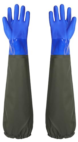 UQMIQURA Dépolie Étanche Gants, 70 cm Gants de Nettoyage D'étang, Gants de Protection en Pu pour Aquarium, Ultra Longs et imperméables Pour Industrie chimique Agriculture Pêche Construction - Bleu
