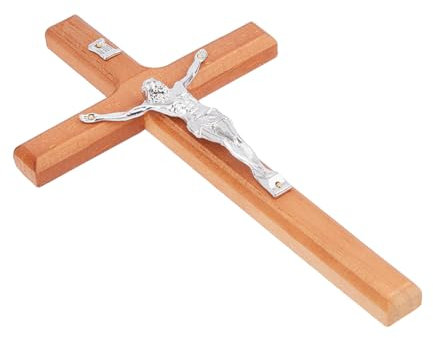 DICOSMETIC 20.2x11.5CM Kruzifix Kreuz Wandbehang Holzkreuz Wanddekoration Platin Holzkreuz Mit Legierung Jesus Christus Katholische Wandkunst Kreuz Für Kirche Zuhause Dekor