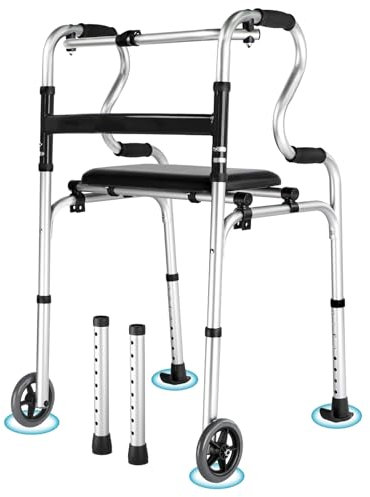 EOSPRIM Gehhilfe Für Senioren, Rollator Schmal Für Wohnung, Rollator Leicht Klappbar, Gehhilfe Für Erwachsene, Aufstehhilfen, Walkers, Wohnungsrollator, Gehbock Für Senioren Stabil (Iron Gray)