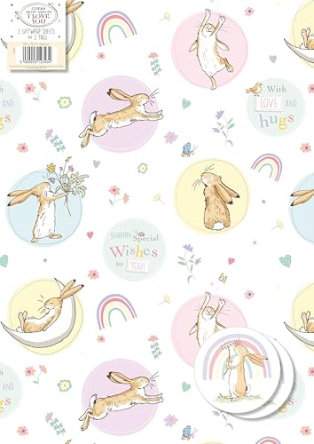 GUESS HOW MUCH I LOVE YOU WRAPPING PAPER 2 SHEETS 2 TAGS PACK GIFT WRAP BIRTHDAYS CELEBRATIONS