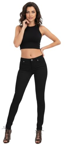 LUXFAB Women’s Girls High-Waisted New Skinny Jeggings - Stretch Casual Plain Black Denim Pants with Pockets, Ladies Slim Fit Leggings Jeans Size 8-22 (UK, Numeric, 10, Regular, Regular, Black)