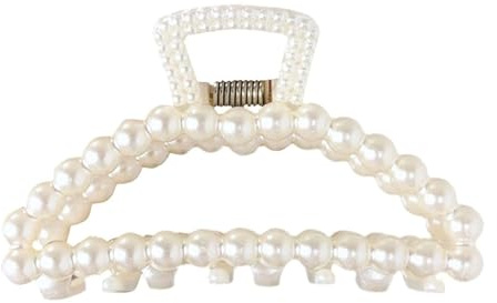 Fermaglio per capelli grandi con perle bianche, per capelli spessi, fermagli per capelli per ragazze, grandi fermagli per capelli sottili, con perle finte e accessori per donne e ragazze