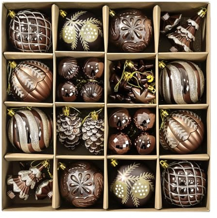 SVNVIOZ Brown Gold Christmas Baubles, 44Pcs 8cm Ball Ornaments Set, Xmas Tree Decorations Shatterproof for Holiday Decoration