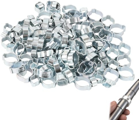 160 Pièces de Double Oreille Pinces de Fixation, Colliers de Serrage Inox Ajustables pour Tuyaux, Double Oreille Pinces de Tuyau en 9 Tailles, Collier de Serrage Métallique pour Applications Variées