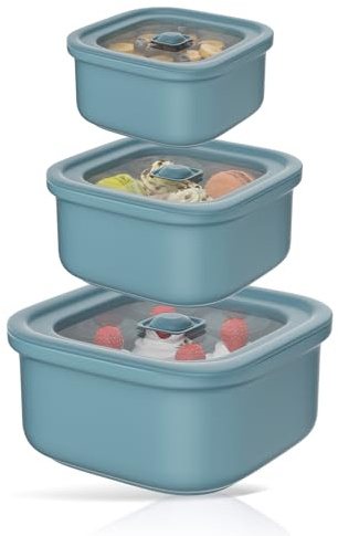 Mihoho Recipientes para almacenar alimentos - Juego de 3, de plástico, para llevar, con tapas herméticas para ventilación de vapor, 100% a prueba de fugas, sin BPA, aptos para microondas (verde T)