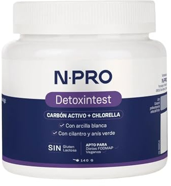 NPro SALUD INTESTINAL Detoxintest 140g Polvo – Suplemento con Carbón Activo de Coco, Chlorella, Cilantro y Arcilla Blanca – Favorece la Limpieza, Confort Intestinal y Reducción de Flatulencia Excesiva