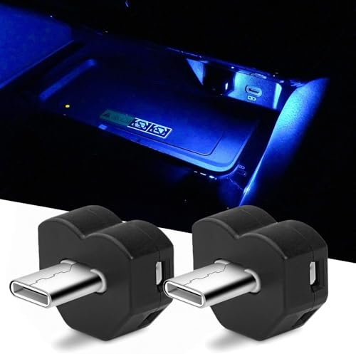joonnair 2 Mini Luz Ambiental USB LED para Automóvil, 8 Colores, Type-C Luces Interior Coche, lámpara USB enchufable para Leer y Espacio Interior