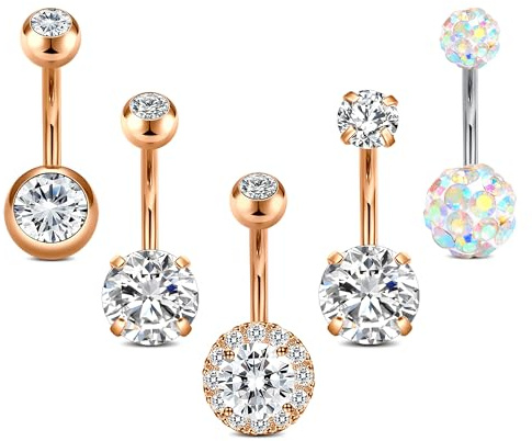 Crdifu 5 unids Anillo de Ombligo de Acero Inoxidable Set 14 Gauge 10mm Barbell Ombligo Bares Joyas Piercing