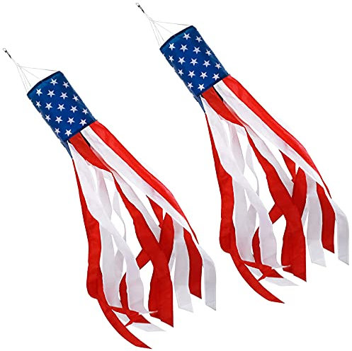 American US Flag Windsock 60 Inch (Set of 2),Fade Resistant Outdoor Hanging 4th of July Decor,Flag Wind Socks Outdoor Hanging with Embroidered Stars,Outdoor USA Patriotic Decorations