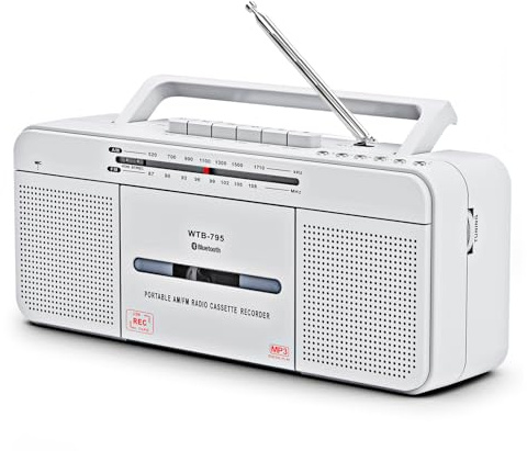 Portable Cassette Player Recorder Boombox with Bluetooth,USB,AM/FM Radio,Tape Player/Recording,USB Playback/Recording,Cassette to MP3 Converter