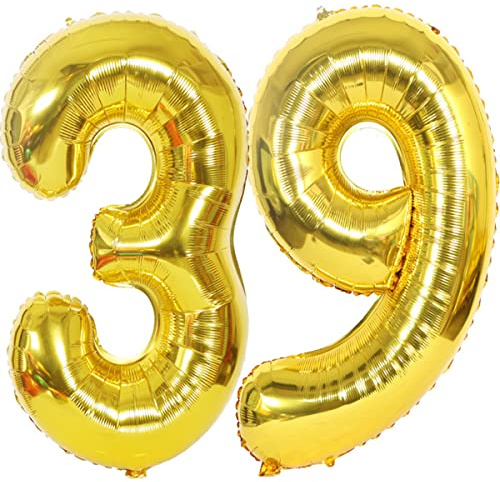 Foil Palloncini Compleanno 39 Anni oro Palloncino Numero 39 oro,101 CM Giganti Palloncini Numeri 39 oro Palloncini 39 Anni Compleanno Decorazioni Festa Compleanno 39 Anni, Gonfiabili Elio Aria