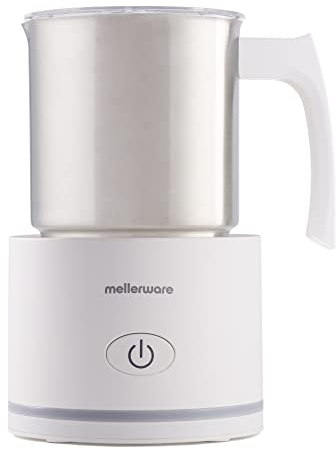 Mellerware - Espumador de Leche Inox Frothy! 600W | 240ml | 3en1 (Espuma Caliente/Fría, Calentar y Espumar) | Apagado Automático | Calentador | Café Latte Capuchino Chocolate | Blanco