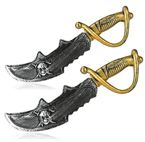 com-four® 2X Sable Pirata con Calavera - Espada para pequeños Piratas - Accesorio de Carnaval para Fiestas temáticas, día del niño - Accesorios de Disfraces para niños - Piratas, Carnaval, Halloween
