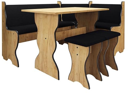 Mirjan24 Ensemble de bancs d'angle Thomas composé d'un banc d'angle de cuisine, d'une table, de 2 tabourets, d'un banc de salle à manger (chêne Craft Gold + Hugo 100)