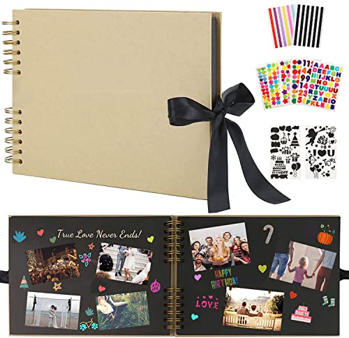 Boic Album Photo Traditionnel, Vintage Scrapbook 80 Pages Noir, Fait à la Main Albums pour Mémoire Livre d'or de Mariage, Cadeaux pour Bebe Enfant Voyage Festival L'Obtention du DiplôMe (Jaune)