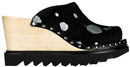 Berkemann Damen Holz Pantolette narrow Fußbett: nicht herausnehmbar 8,5 silber/schwarz Kuhfell