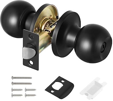 Faankiton Juego de Pomos de Entrada, Cerradura de Entrada, Pomos de Puerta de Bola, Pomo de Paso, Picaporte Giratorio, Pomo de Puerta con Cerradura (Privacidad, sin Llave, Negro)