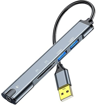 QIANRENON Estación de acoplamiento USB 5 en 1 Hub USB 2.0 a USB 2.0 TRRS 3.5mm Audio TF/SD lector de tarjetas multifunción puerto replicador adaptador, para portátil TF/SD tarjeta de memoria ISO 4