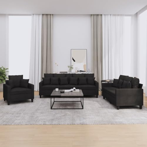 Gecheer Soffa 3 delar set med svarta tygkuddar, soffa för vardagsrum, vadderad soffa, modern soffa, 2-sits/3-sits soffa, bäddsoffa, modern vardagsrumssoffa, # 7