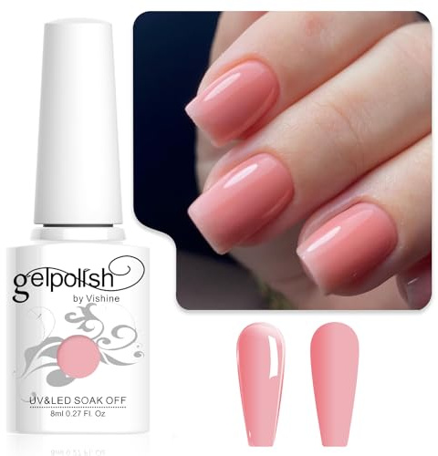 Vishine Gel Nagellack 8ml Sheer Pink Gel Nagellack Jelly Naked Rose Translucent Gel Nagellack Neutral Frühlingsfarbe Soak Off LED UV Gel Nagelkunst Maniküre E017