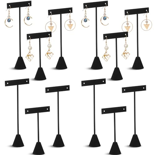Marsui 12 Pcs Earring Display Set T Bar Earring Display Stand with 3 Heights Earrings Stand for Jewelry Vendors (Black)