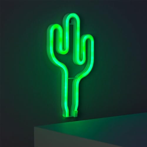 T-Tex Srl Insegna al Neon LED colorata, Lampada Effetto Neon,luce d'atmosfera, luce per decorazione casa, alimentazione USB o batteria, appendibile, luce neon parete camera decorativa (Cactus)