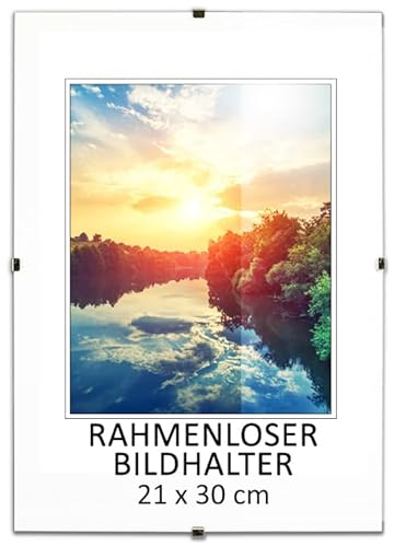 MG Design Portafoto senza cornice Clip con cornice per foto | Vetro acrilico | di alta qualità perfetto per casa e ufficio (21x30 cm)