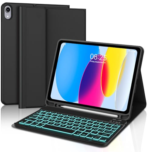 Fodral Tangentbord iPad 11 Generation A16 2025/10 Generation 10,9 tum 2022, 7 färger bakgrundsbelysning, tangentbord för iPad 10 Gen/11 Gen A16 2025, Italiensk QWERTY Bluetooth-tangentbord avtagbar