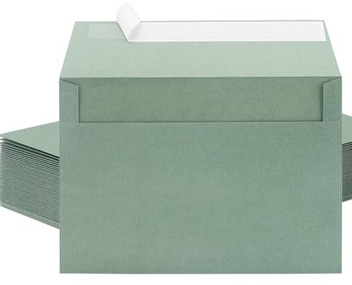 Grüne Briefumschläge(40 Stück) – Selbstklebende Umschläge – Quadratische Briefumschläge – 18,34 x 13,34 cm – Kuverts ohne Fenster – Ideal für Weihnachten, Grußkarten und Einladungen