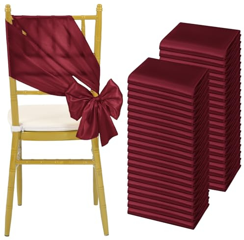 Teruntrue 60 fasce in raso per sedie, con fiocchi universali, colore bordeaux, per ricevimenti di nozze, banchetti, feste, eventi hotel, decorazioni per sedie (17 x 200 cm)