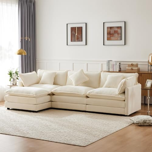 MOBETTRES Modern design, stoppade möbler, chenille-tyg, tresitsig soffa, stoppad soffa, hörnsoffa med fotstöd, L-formad hörnsoffa, lämplig för vardags- och sovrum (beige)