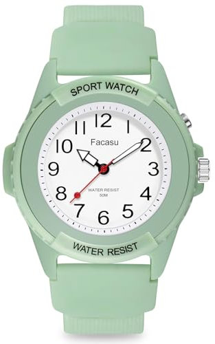 Facasu Analog Armbanduhr Jungen Mädchen,50M wasserdichte leuchtendes Zifferblatt Sport Silikonarmband Quarzuhr Teenager Studenten,Jugend-Studenten Kinderuhr Jungen Mädchen über 10 Jahre (Grün-L)