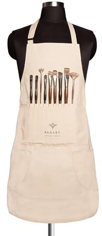 Pan Art Professional Painter's Apron with 11 Pockets, 85x66cm, Durable Cotton, Natural Color - Ideal for Artists