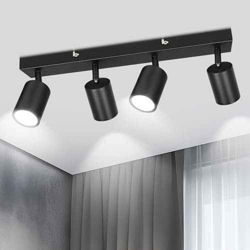 TaFiCo Plafonnier Spot LED 4 Spots - Spot de Plafond Intérieur Noir GU10 - Luminaire Plafonnier LED Moderne Orientable - Spot Mural Spot de Plafond pour Salon Chambre Cuisine - Sans Ampoule